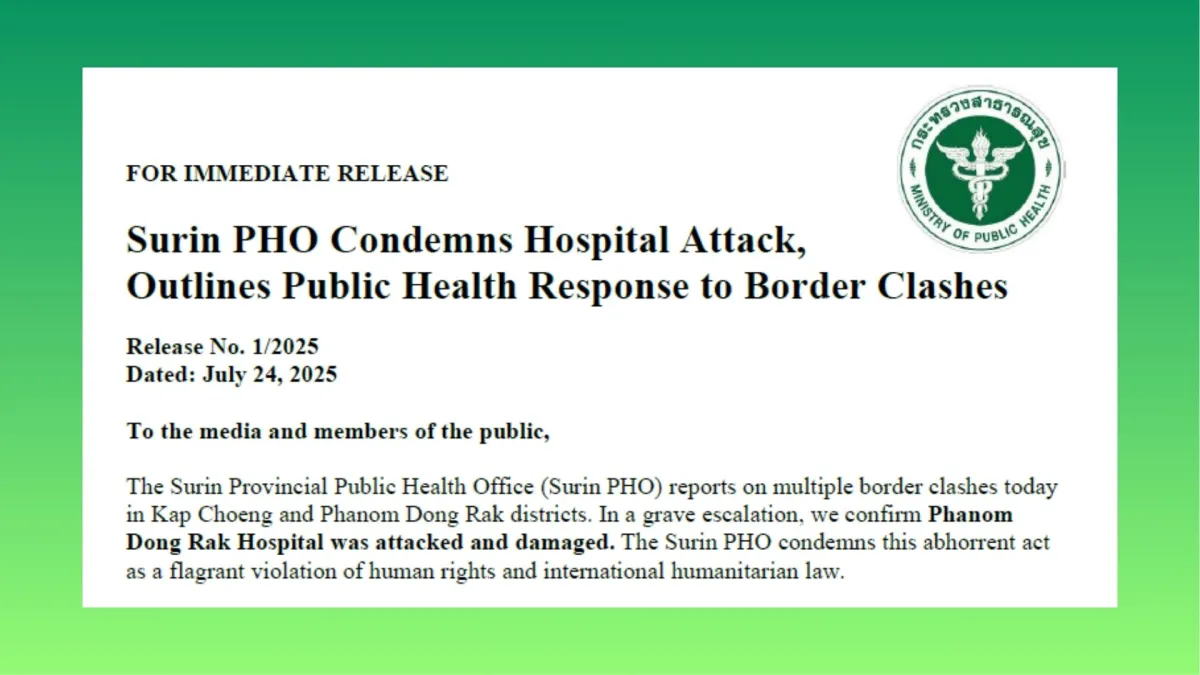 Surin PHO Condemns Hospital Attack, Outlines Public Health Response to Border Clashes