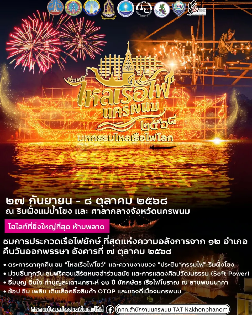 ประเพณีไหลเรือไฟนครพนม ๒๕๖๘ มหกรรมไหลเรือไฟโลก