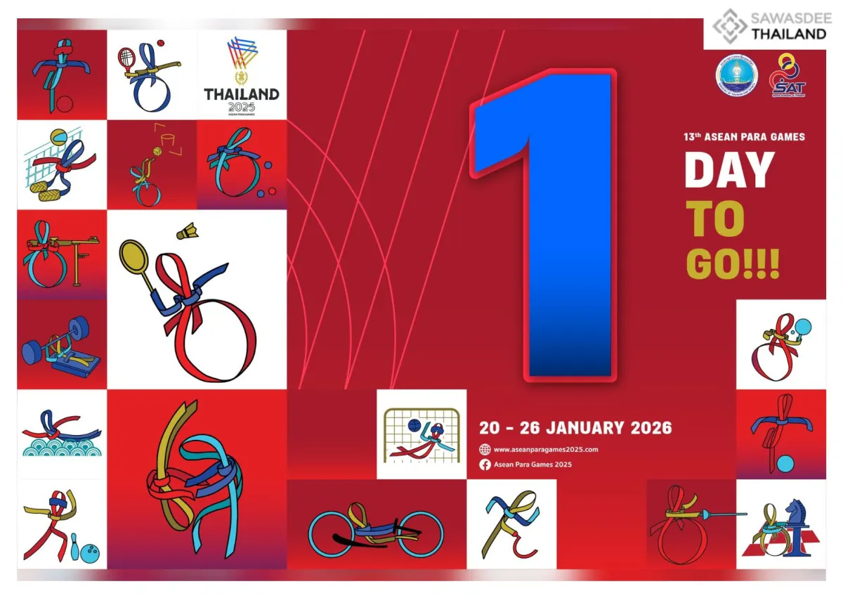 นับถอยหลังอีก 1 วัน การแข่งขันกีฬาอาเซียนพาราเกมส์ ครั้งที่ 13 วันที่ 20-26 มกราคม 2569 ณ จังหวัดนครราชสีมา