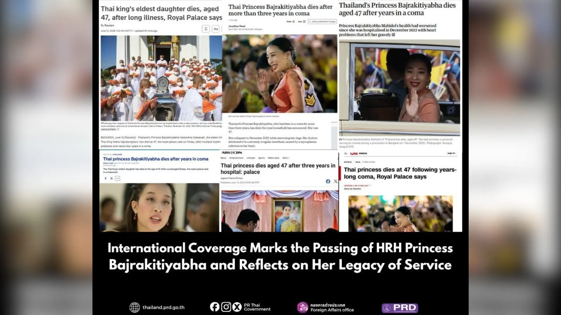 International Coverage Marks the Passing of HRH Princess Bajrakitiyabha and Reflects on Her Legacy of Service