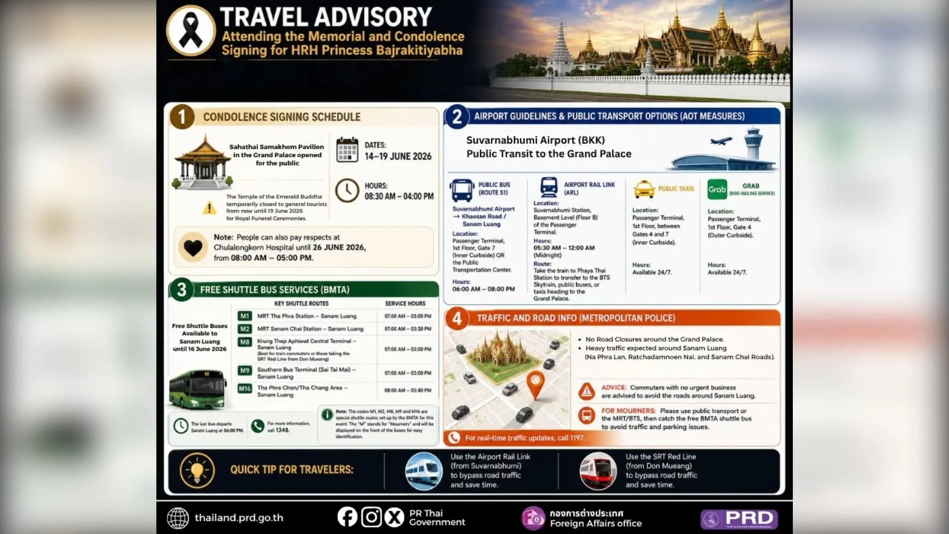 Travel Advisory: Attending the Memorial and Condolence Signing for HRH Princess Bajrakitiyabha