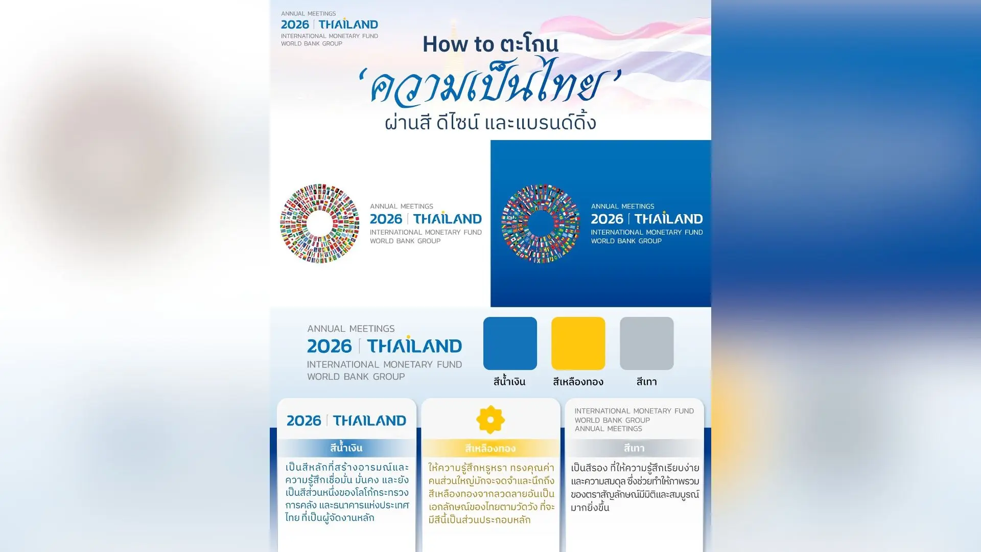 ตราสัญลักษณ์ของไทยในฐานะประเทศเจ้าภาพที่คนไทยออกแบบ สำหรับใช้ในงาน 2026 IMF-World Bank Group Annual Meetings