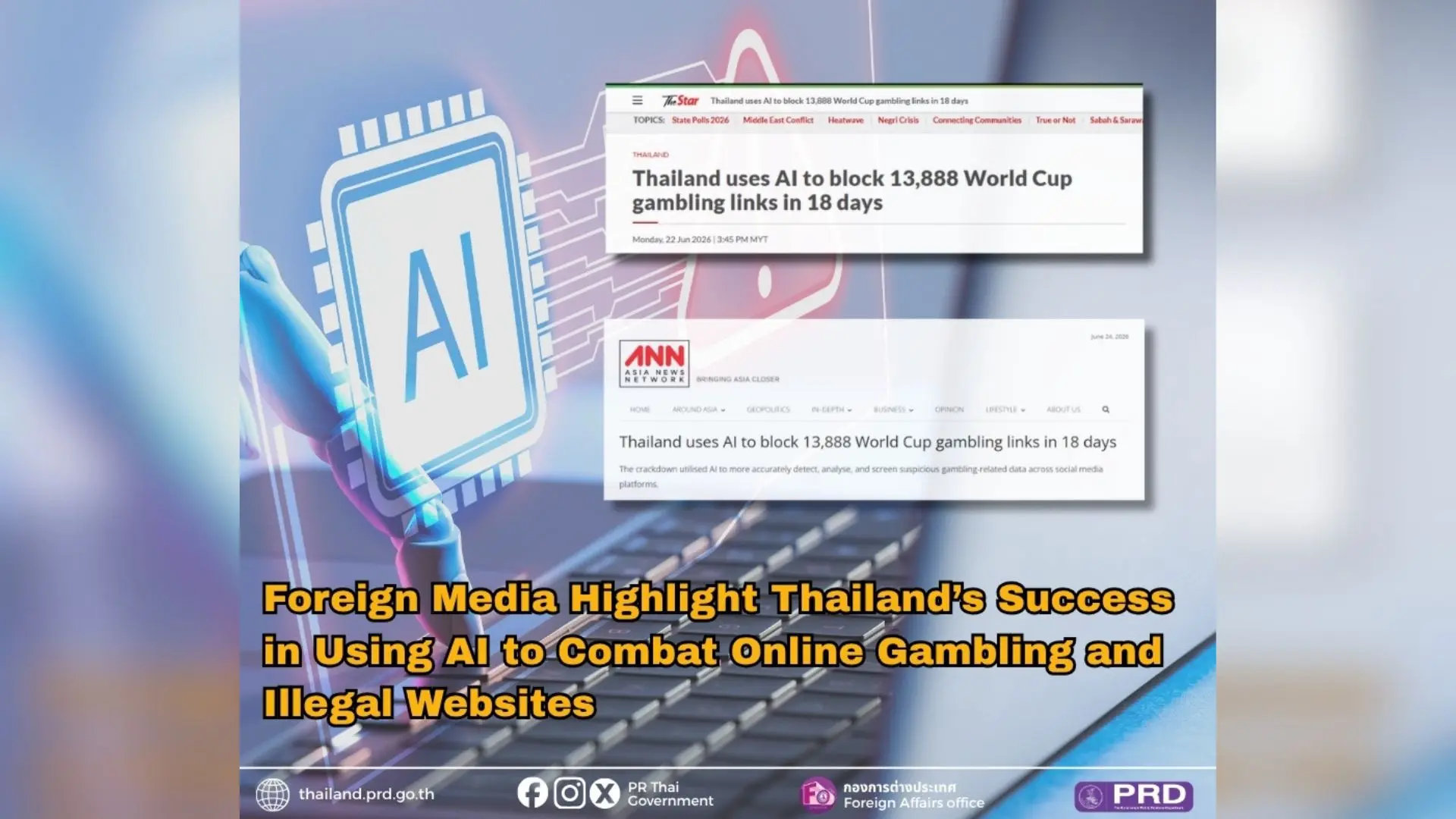 Foreign Media Highlight Thailand’s Success in Using AI to Combat Online Gambling and Illegal Websites